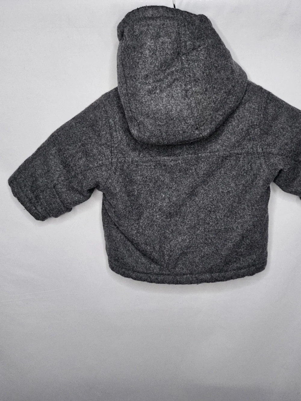 Baby Boy Infant Childrens Place Gray Wool Blend Zip Button Pea Coat Hooded 6-9M